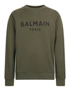 Balmain Khaki Logo Print Sweatshirt In Green
