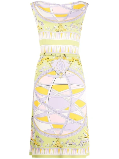 Emilio Pucci Graphic-print Belted-waist Dress In 绿色