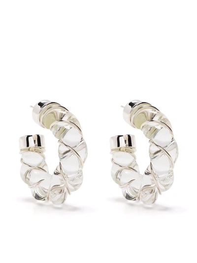 Bottega Veneta Twisted Glass Hoop Earrings In Transparent,silver