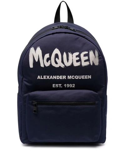 Alexander Mcqueen Metropolitan Backpack With Graffiti Logo In Blue