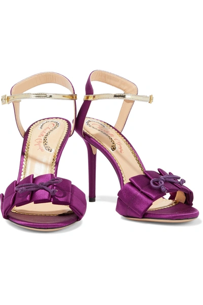 Charlotte Olympia Bow-embellished Pleated Satin Sandals In Purple