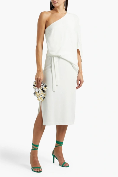 Halston Lois One-shoulder Draped Stretch-crepe Dress In Ivory