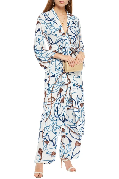 Dundas Printed Crepe De Chine Kimono In White