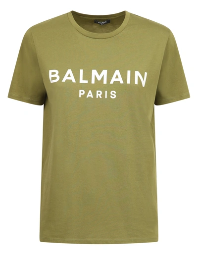Balmain Logo Cotton T-shirt In Khaki