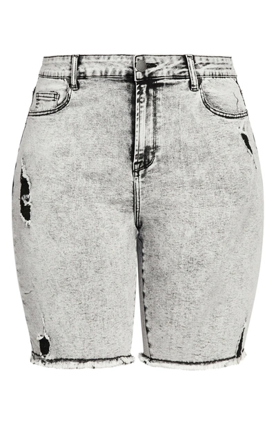 City Chic High Waist Distressed Denim Shorts In Grey