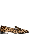 Aquazzura Martin Grosgrain-trimmed Loafers In Animal Print Ponyhair In Brown