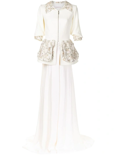 Saiid Kobeisy Bead-detail Skirt Suit In White