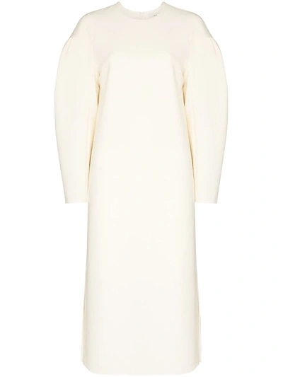 Tibi Dropped Shoulder Puffer Sleeves Dress In Neutrals