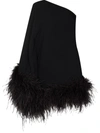 Taller Marmo Piccolo Ubud One-sleeve Feather-trimmed Crepe Mini Dress In Black