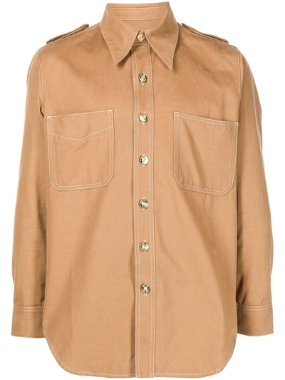 Wales Bonner Issac Cotton-blend Twill Shirt In Brown