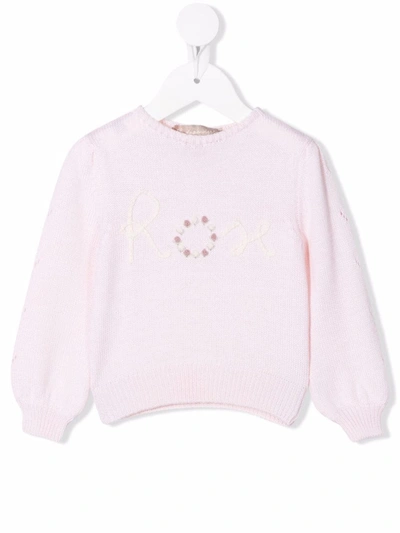 La Stupenderia Kids' Embroidered Knitted Jumper In Pink