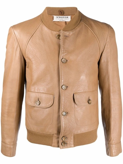 Pre-owned A.n.g.e.l.o. Vintage Cult 1960s Mock Collar Leather Bomber In Brown