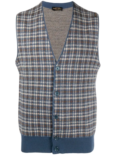 Pre-owned Pierre Cardin 1970s Checked V-neck Waistcoat In Blue