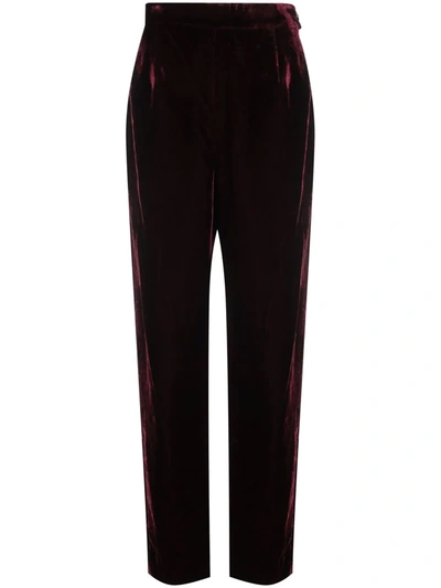 Pre-owned Chanel 1993 High-waisted Velvet Trousers In Red