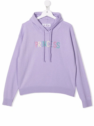 Mc2 Saint Barth Teen Embroidered-logo Knitted Hoodie In Purple