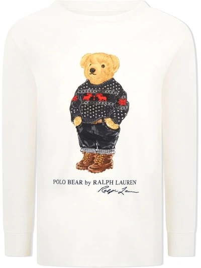 Ralph Lauren Kids' Polo Bear Long-sleeve Top In White