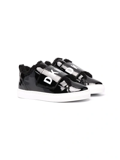 Dkny Teen Logo-print Touch-strap Trainers In Black