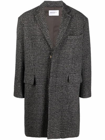 Naviglio Milano Check-print Wool-blend Single-breasted Coat In Black