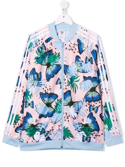 Adidas Originals Teen Butterfly-print Bomber Jacket In Blue