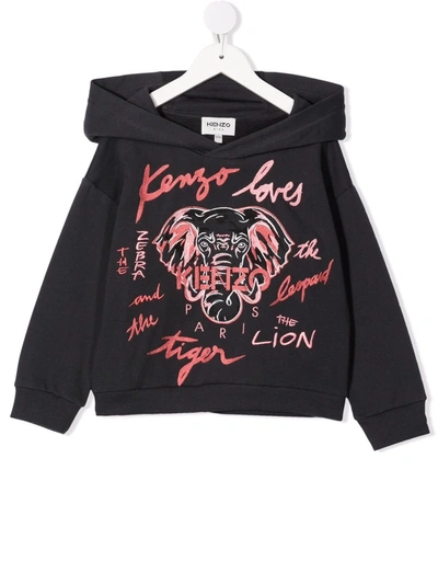 Kenzo Kids' Embroidered-logo Hoodie In Grey