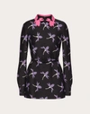 Valentino Fairy Flowers Print Belted Shirt In Black/lilac