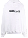 Balenciaga Destroyed Logo Hoodie In White