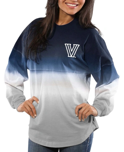 Spirit Jersey Women's Navy Villanova Wildcats Ombre Long Sleeve Dip-dyed T-shirt