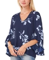 Vince Camuto Floral Whisper Printed Flutter-sleeve Blouse In Classic Navy