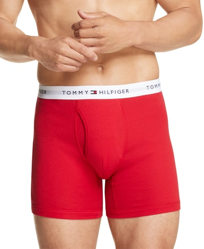 Tommy Hilfiger Set Of Three Organic Cotton-blend Boxers In Mahogany