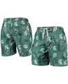 WES & WILLY MEN'S GREEN MICHIGAN STATE SPARTANS VINTAGE-LIKE FLORAL SWIM TRUNKS