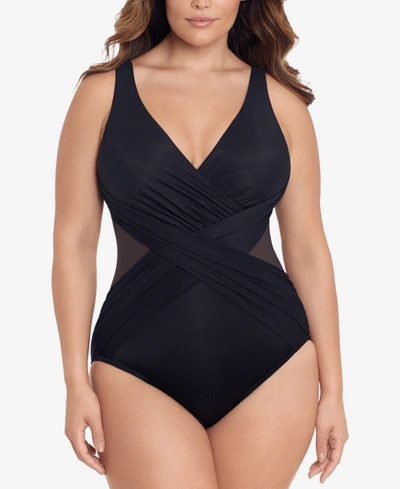 MIRACLESUIT WOMEN'S PLUS ILLUSTIONISTS CROSSOVER TUMMY CONTROL ONE PIECE SWIMSUIT