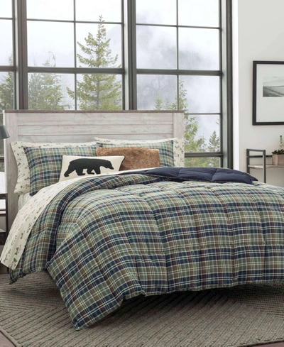 Eddie Bauer Rugged Plaid Navy Microsuede Down Alt Reversible Comforter Set, Full/queen Bedding In Blue