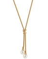 MACY'S CULTURED FRESHWATER PEARL (8MM) & CUBIC ZIRCONIA LARIAT NECKLACE IN 14K GOLD-PLATED STERLING SILVER,
