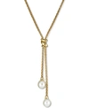 Macy's Cultured Freshwater Pearl (7mm) Lariat Necklace In 14k Gold-plated Sterling Silver, 17" + 1" Extende In Gold Over Silver