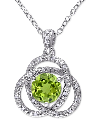 Macy's Peridot (1-1/2 Ct. T.w.) & Diamond (1/10 Ct. T.w.) Ven 18" Pendant Necklace In Sterling Silver