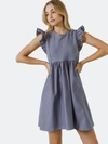 English Factory Knit Poplin Mixed Dress In Dusty Blue