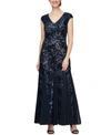 Alex Evenings Women's Sequin Embellished Split-sleeve Gown In Navy Blue