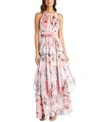 R & M Richards Floral-print Keyhole Gown In Pink