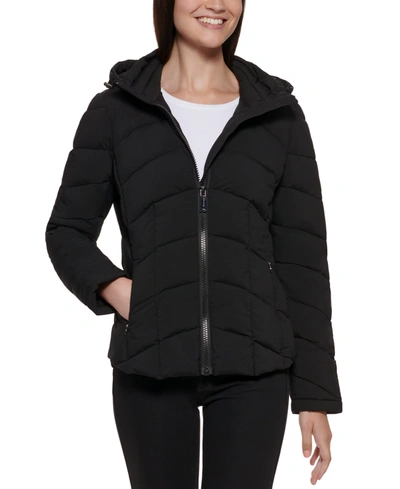 Calvin Klein Womens Side-panel Hooded Packable Puffer Coat, Created For Macys In Oyster