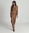 Reiss Ladies Brown And Black Viscose Croc Print Midi Dress, Size: 8 In Bronze