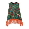 La Doublej La Scala Floral Garden-print Top W/ Feather Trim In Night_garden
