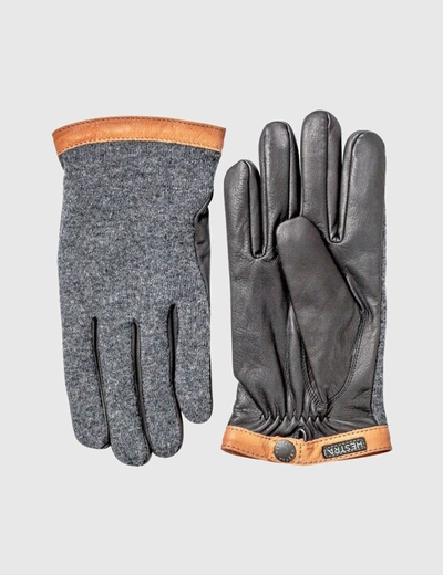 Hestra Tricot Deerskin Wool Gloves In Charcoal/black
