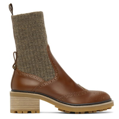 Chloé Franne Block-heel Leather And Wool Boots In Classic Tobacco