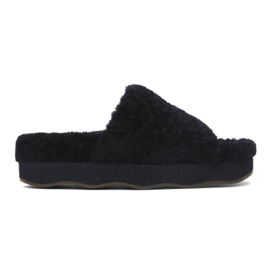 Chloé Wavy Shearing And Leather Slides In Black