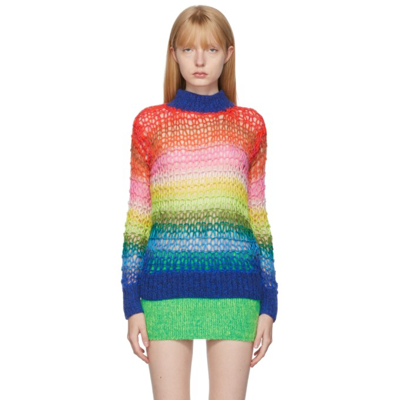 Agr Multicolor Open Knit Crewneck Sweater In Neutral