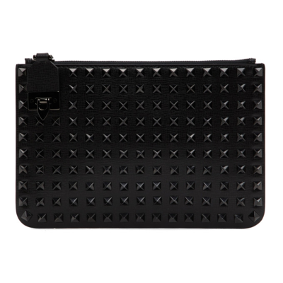 Valentino Garavani Black Rockstud Allover Zip Pouch In 0no Black