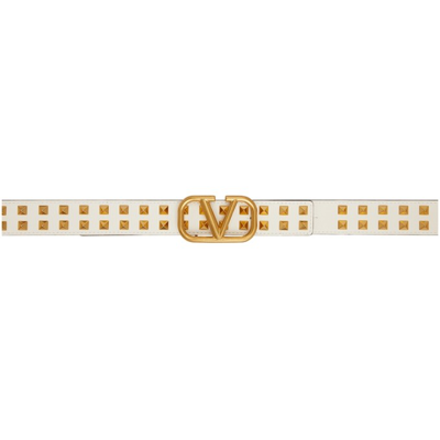 Valentino Garavani White Studded Vlogo Belt In I16 Light Ivo/red