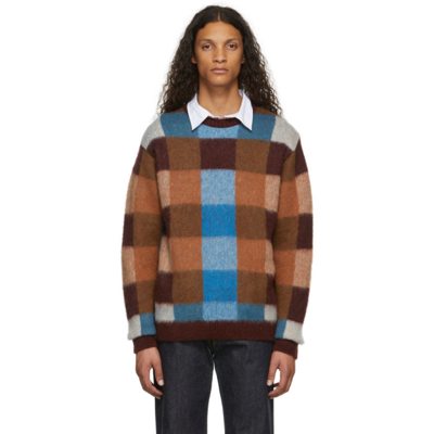 Awake Ny Multicolor Checkered Mohair Sweater In Brown