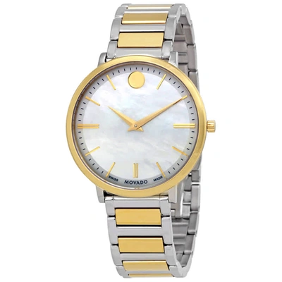 Movado Ultra Slim Mother Of Pearl Dial Two-tone Ladies Watch 0607171 In Two Tone  / Gold / Gold Tone / Mop / Mother Of Pearl / Yellow