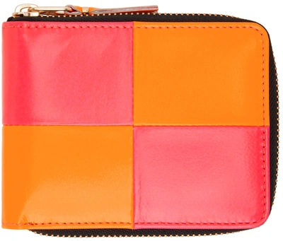 Comme Des Garçons Pink & Orange Fluo Squares Zip Wallet In Multi